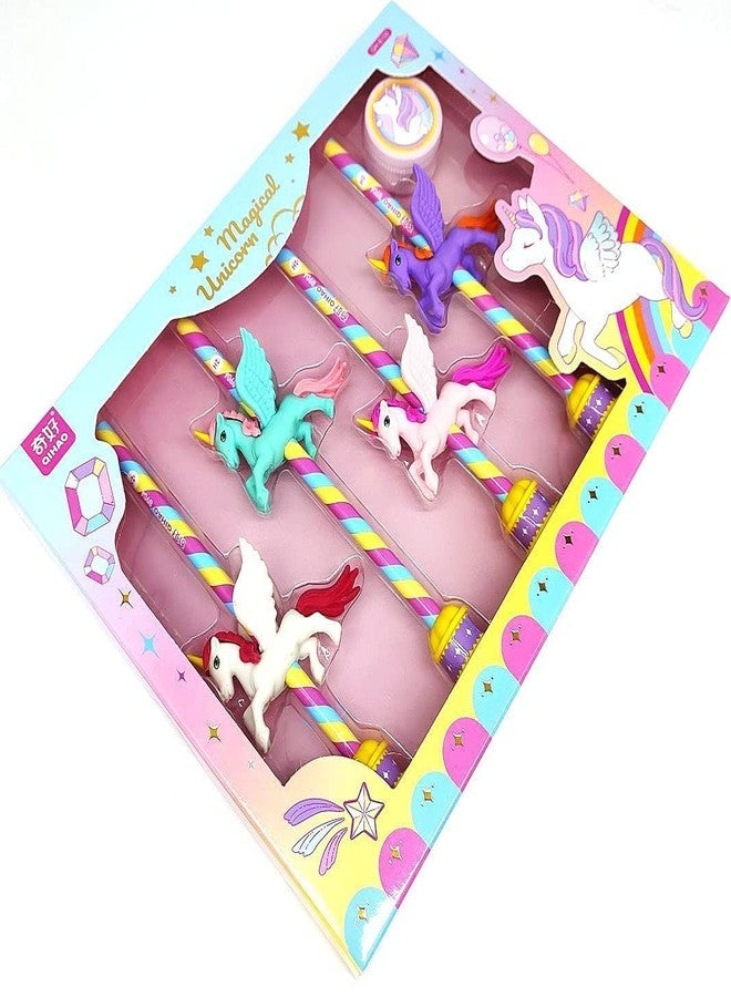 ماياترا مجموعة أدوات مكتبية للأطفال من ماياترا بتصميم وحيد القرن اللطيف - تتضمن 5 أقلام رصاص، و10 ممحاة جذابة، ومبراة واحدة. هدية مثالية لحفلات أعياد الميلاد للأطفال. - Image 3